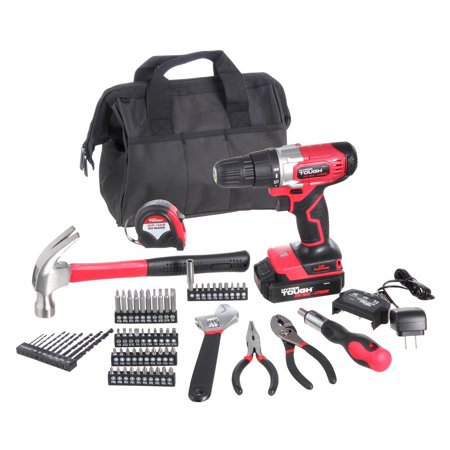 Hyper Tough 20V Max 3/8-in. Cordless Drill & 70-Piece DIY Home Tool Set Project Kit with 1.5Ah Lithium-Ion Battery & Charger, Bit Holder, LED Work Light & Storage Bag