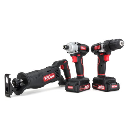 Hyper Tough 20V Max Lithium-ion 3/8 inch Cordless Drill, 1/4 inch Impact Driver & Reciprocating Saw Combo Kit (3-Tool Set) with (2) 1.5Ah Lithium-ion Batteries, Charger, Wood Blade, Built-in LED Light