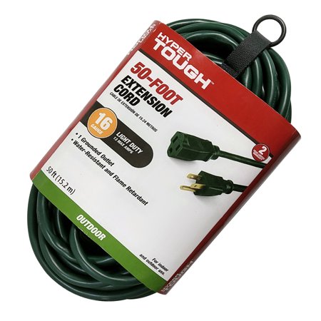 Hyper Tough 50FT 16AWG 3 Prong Green Single Outlet Outdoor Extension Cord