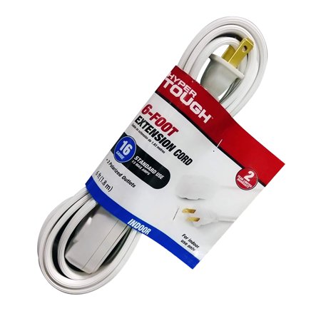 Hyper Tough 6FT 16AWG 2 Prong White Indoor Household Extension Cord