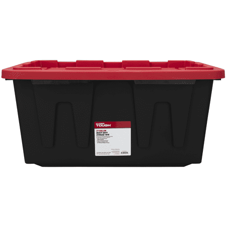 Hyper Tough 27 Gallon Snap Lid Plastic Storage Bin Container, Black with Red Lid