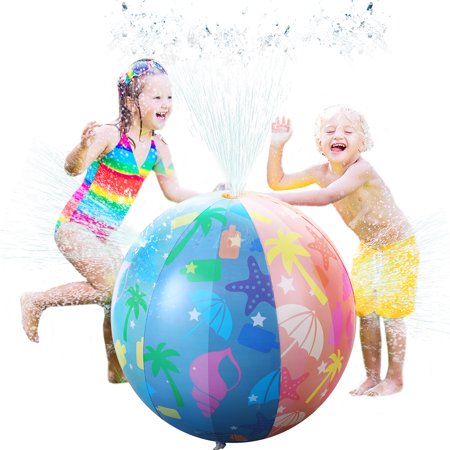 IBASETOY 31.49" Inflatable Water Spray Beach Ball Sprinkler Summer Toy Kids Swimming Pool Game Multi-colored Toys
