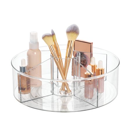 iDesign Clear Plastic Divided Cosmetic Brush Storage Organizer Turntable with Cup for Bathroom Vanity