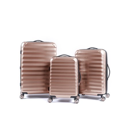 iFLY Hardside Fibertech Luggage 3 Pc Set, 20" Carry-on, 24" & 28" Checked Luggage, Rose Gold