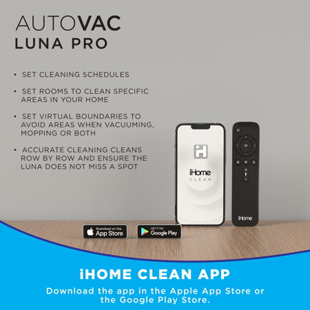 iHome AutoVac Luna Pro 3-in-1 Robot Vacuum and Vibrating Mop with Front Laser Navigation and Auto Empty Base, 2200pa Strong Suction, Alexa/Google and App Control
