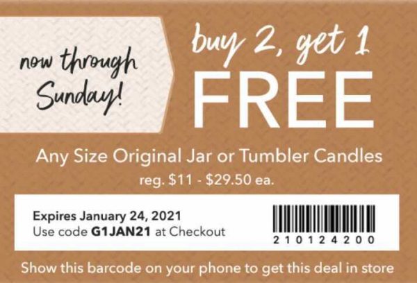 Buy 2 Get 1 Free Any Size Classic Jar and Tumbler Candles at Yankee Candles!