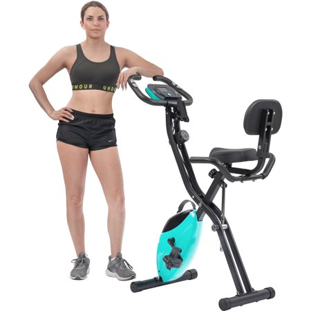 Indoor Folding Exercise Bike, Stationary Fitness Upright and Cycle Recumbent X-Bike with 10-Level Adjustable Resistance, Home Exercise Machine for Cardio