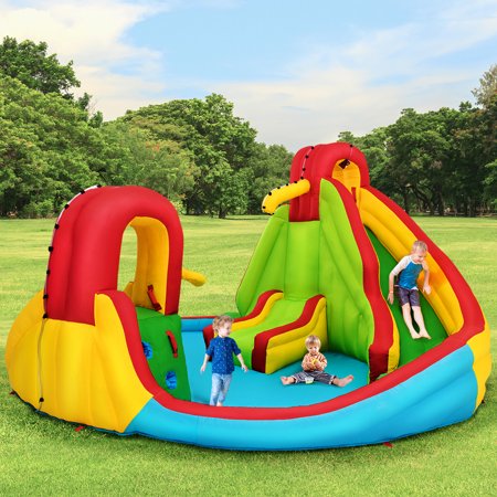 Inflatable Kids Water Slide Park with Climbing Wall Water Cannon and Splash Pool