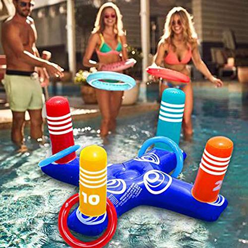 Inflatable Pool Ring Toss Pool Game Toys Floating Swimming with 4 Pcs Rings for Multiplayer Water Pool Game Kid Family Pool Toys Beach Outdoor for Adults (Blue)