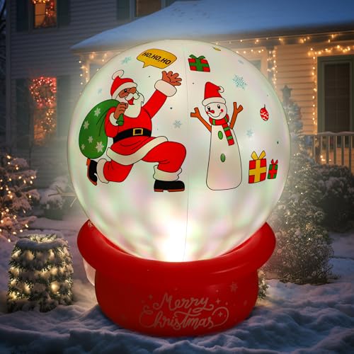 Christmas Inflatables Outdoor Decorations, Gaint Pvc Christmas Inflatable Ball Decor Built-In Colorful Led, Weatherproof Holiday Snow Globe For Kids Garden Patio Lawn Party Xmas Gifts