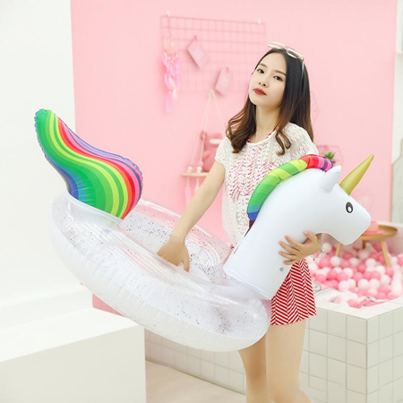 Inflatable Unicorn Pool Float Floatie Ride On with Fast Valves Large Rideable Blow Up Summer Beach Swimming Pool Party Lounge Raft Decorations Toys Kids Adults (36 inch)