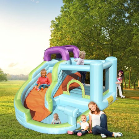 Inflatable Water Slide Bounce House, 6 in 1 Kids Jumping Castle Water Park w/Splash Pool, Waterslides, Climbing, Water Cannon, Blow up Water Slides for Kids Backyard