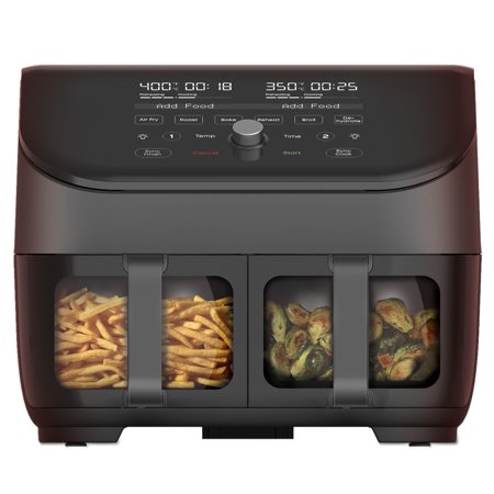 Instant Vortex Plus Dual Basket Air Fryer with ClearCook, 8 Quart, 8-in1 Air Fry, Roast, Broil, Bake, Reheat, Dehydrate, Black