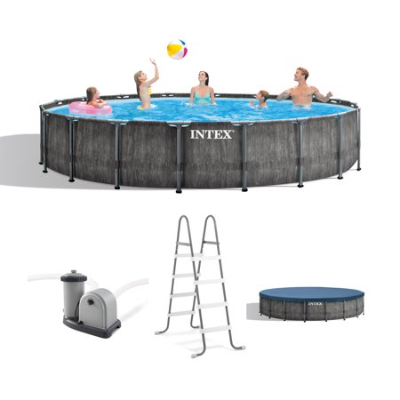 Intex 18' x 48" Greywood Prism Steel Frame Pool Set with Cover, Ladder, Pump