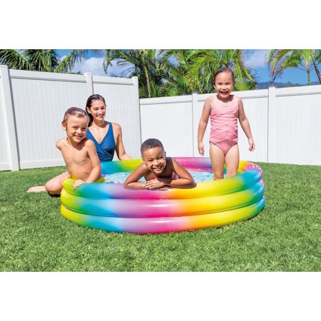 Intex 58449EP 15 Inch Rainbow Ombre 3 Ring Inflatable Kids Swimming Pool