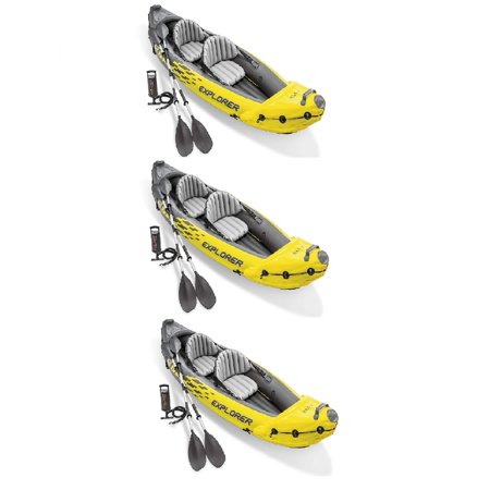 Intex Explorer K2 2 Person Inflatable Kayak Set and Air Pump, Yellow (3 Pack)