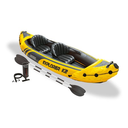 Intex Explorer K2 Yellow 2 Person Inflatable Kayak with Aluminum Oars & Air Pump