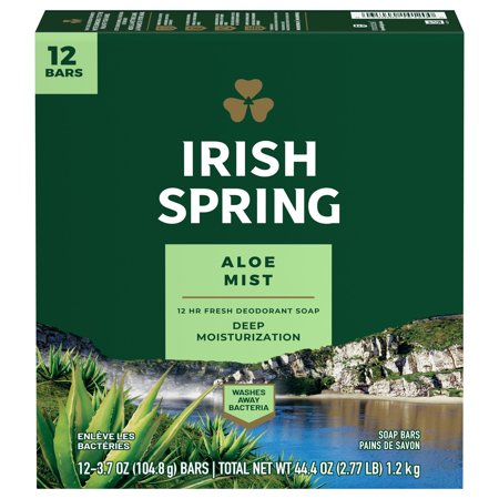 Irish Spring Bar Soap for Men, Aloe Mist Deodorant Bar Soap, 3.7 Oz, 12 Pack