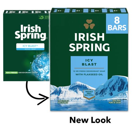 Irish Spring Bar Soap for Men, Icy Blast Deodorant Bar Soap, 3.7 Oz, 8 Pack