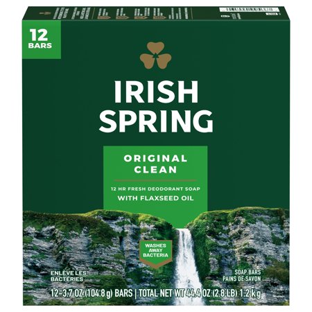 Irish Spring Bar Soap for Men, Original Clean Deodorant Bar Soap, 3.7 Oz, 12 Pack