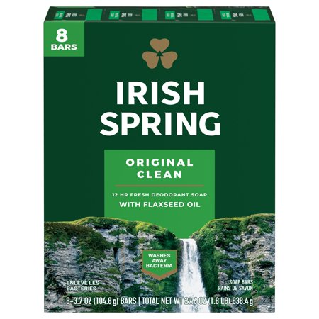 Irish Spring Bar Soap for Men, Original Clean Deodorant Bar Soap, 3.7 Oz, 8 Pack