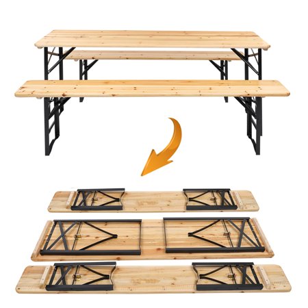 iTopRoad 3-Piece Outdoor Folding Picnic Wooden Table Bench Set