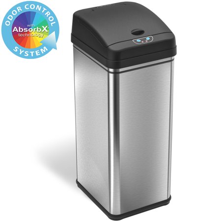 iTouchless 13 gal Stainless Steel Automatic Garbage Can with Odor-Absorbing Filter, Sensor Kitchen Garbage Bin
