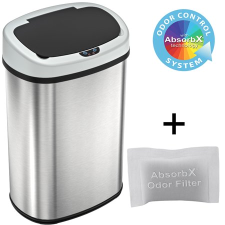 iTouchless 13 Gallon Sensor Can Stainless Steel Oval Touchless Trash Can with Odor Control System