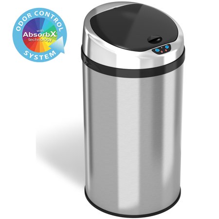 iTouchless 8 Gallon Touchless Sensor Kitchen Trash Can with Odor Control System, Stainless Steel, Round