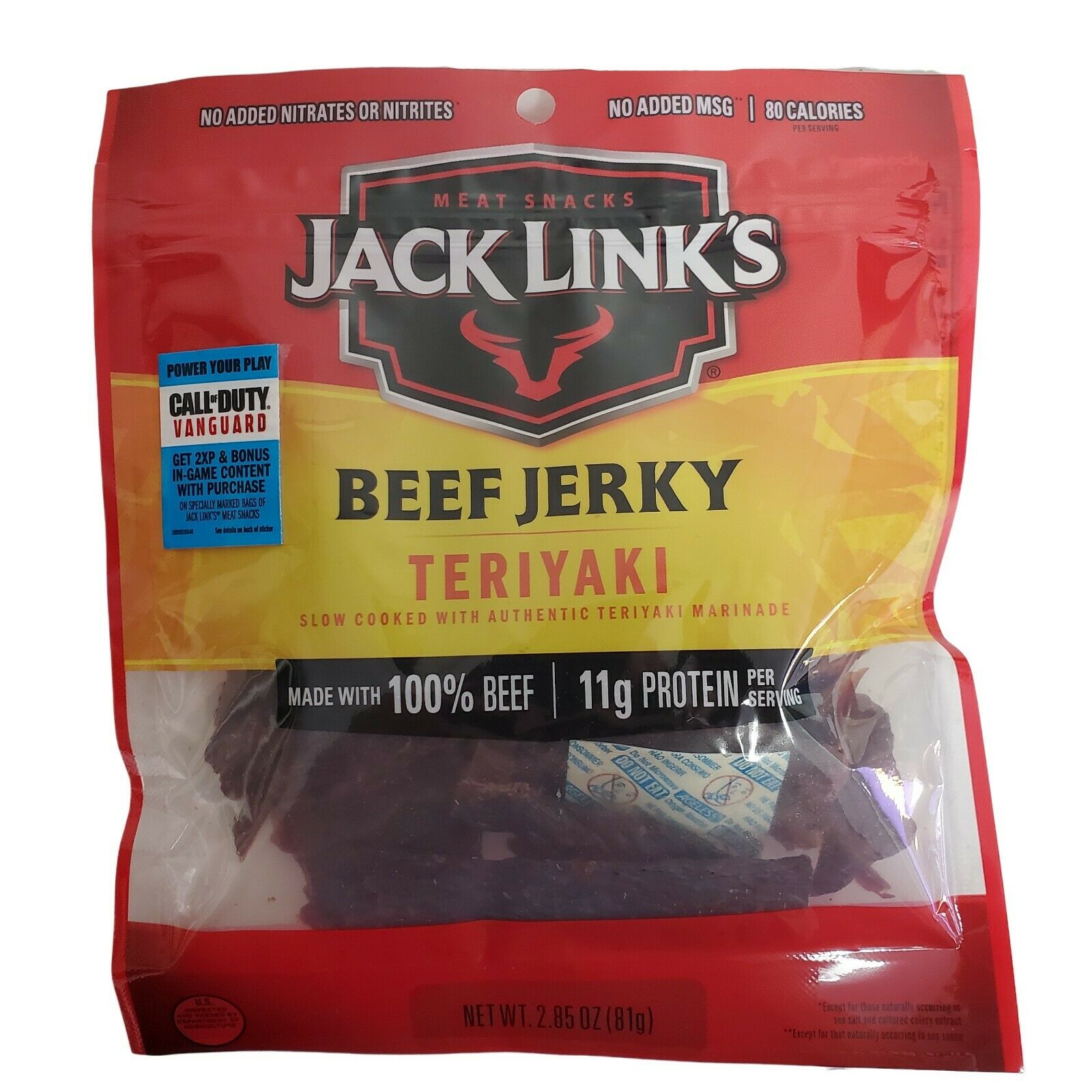 Jack Links Beef Jerky ~ Teriyaki ~ 2.85 oz bag ~ 100% Beef ~ 11 grams Protein