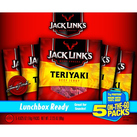 Jack Links Beef Jerky, Teriyaki. Meat Protein Snack Packs, 5ct 0.65oz