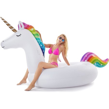 Jasonwell Giant Inflatable Unicorn Pool Float Floatie Ride On with Fast Valves Pool Party Lounge Raft