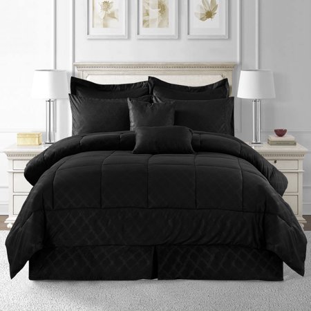 JML 10-Piece Black Comforter Set, Queen, With Dec Pillows Shams, Bed Skirt and sheets