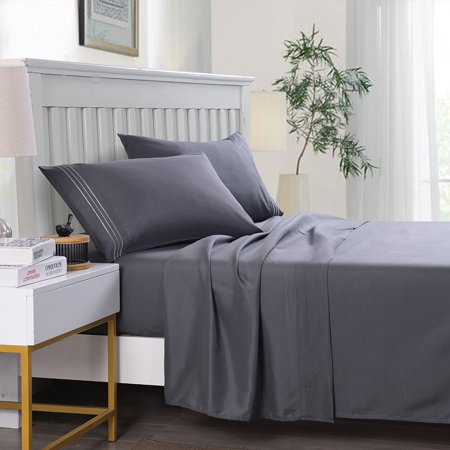 Jml 4 Piece Bed Sheet Set Queen, Dark Grey, Soft Microfiber Bed Sheet, Wrinkle, Fade Resistant