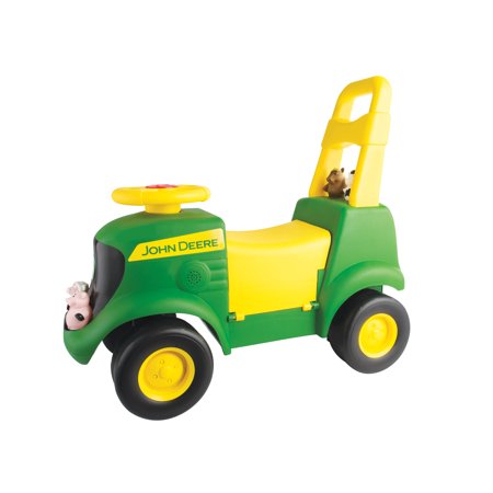 John Deere Sit 'N Scoot Tractor, 3-in-1 Ride on Tractor with Farm Animal Toys & Handle
