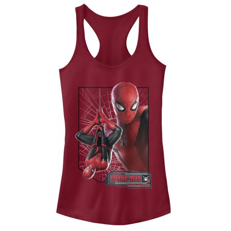 Junior's Marvel Spider-Man: Far From Home Web Frame Racerback Tank Top Scarlet Small