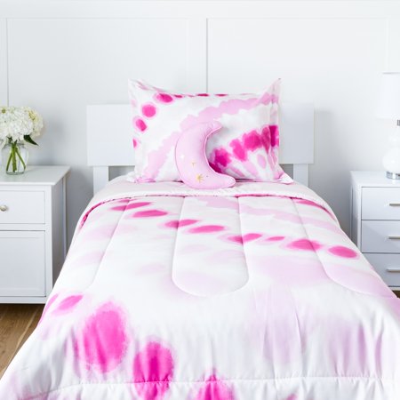 Justice Tie Dye Galaxy Reversible 3-Piece Twin/Full Comforter Set with Decorative Pillow, 100% Polyester, Pink
