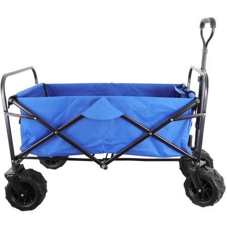 KAPAS Outdoor Collapsible Folding Utility Wagon with Universal 360° All-Terrain Wheels for Shopping, Garden, Park Picnic and Beach Camping (Blue)