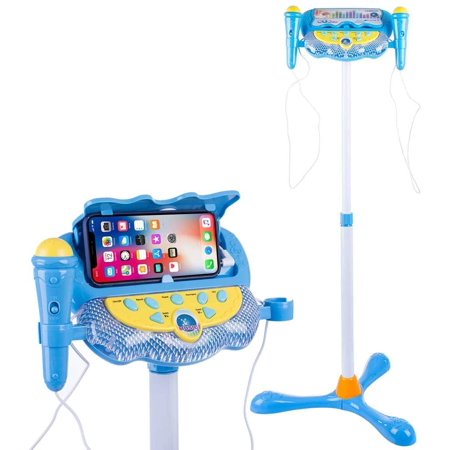 Karaoke Disco Light Adjustable Mic & Speaker Stand! Connects to iPods, Smartphones & MP3 Players Singing Music Toy (Blue)
