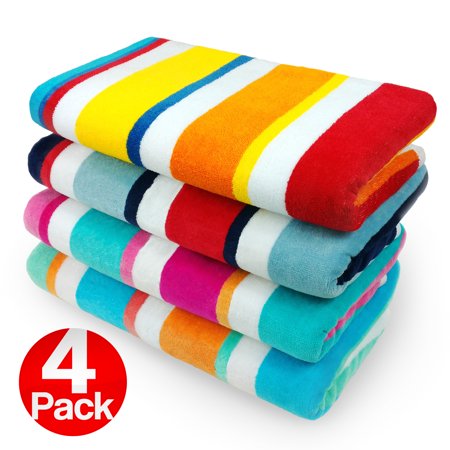 Kaufman 4 Pack 100% Cotton Multicolor Joey Cabana Stripe Beach Pool Towel 32" x 62"