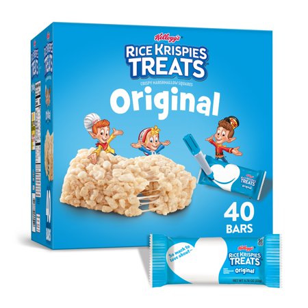Kellogg's Rice Krispies Treats Marshmallow Snack Bars, Kids Snacks, School Lunch, Original, 40 Ct, 31.2 Oz, Bars
