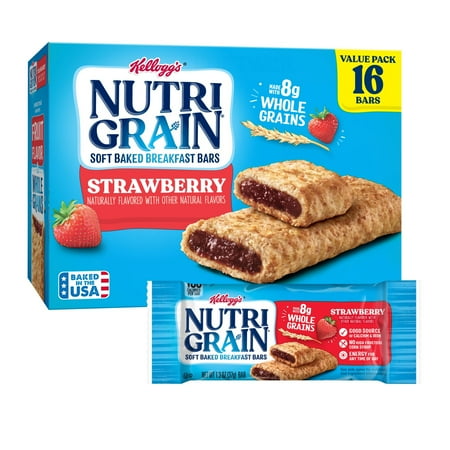 Kellogg's Nutri-Grain Strawberry Chewy Soft Baked Breakfast Bars, Ready-to-Eat, 20.8 oz, 16 Count