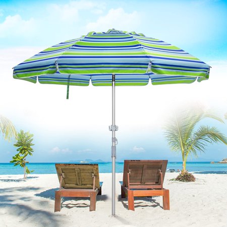 Keten 6.5 ft Beach Umbrella For Sand with Tilt/Sand Anchor/Carry Bag,Stripe Blue and Green,UV 50+ UPF 100+