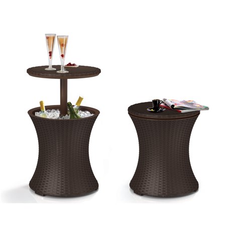 Keter Pacific 7.5 Gallon Cool Bar , Resin Outdoor Patio Beverage Cooler Table, Extra Storage, Rattan Look Brown On Sale At Walmart