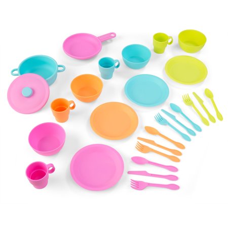 KidKraft 27-Piece Bright Cookware Set, Plastic Dishes and Utensils for Play Kitchens