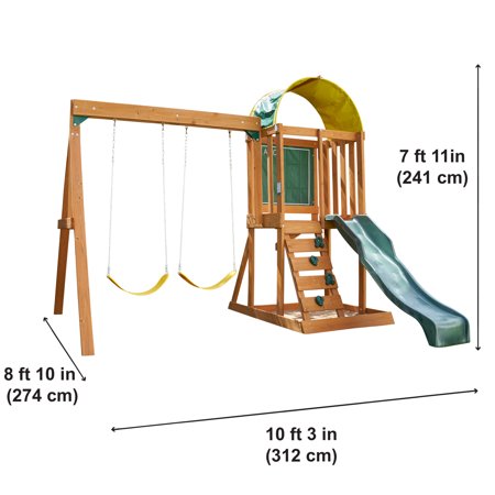 KidKraft Ainsley Wooden Outdoor Swing Set with Slide, Chalk Wall, Canopy and Rock Wall HOT DEAL AT WALMART!