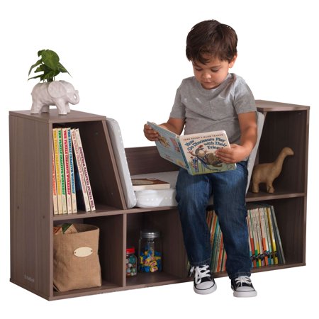 KidKraft Bookcase with Reading Nook, 6 Shelves, Gray Ash