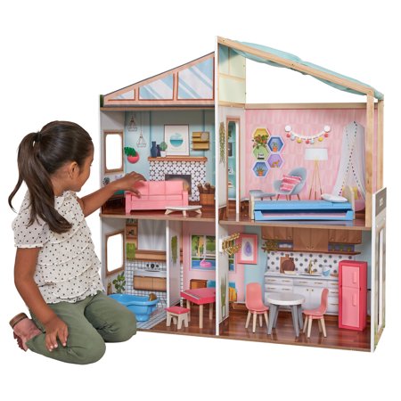 KidKraft Designed by Me™: Magnetic Makeover Wooden Dollhouse with Magnets, Wallpapers and Furniture