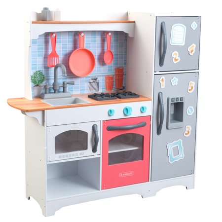 KidKraft Mosaic Magnetic Play Kitchen with Ice Maker & 9-Piece Accessory Play Set - Coral