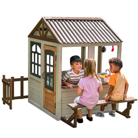 KidKraft Pioneer Cottage Wooden Playhouse with Doorbell and 13 Pieces